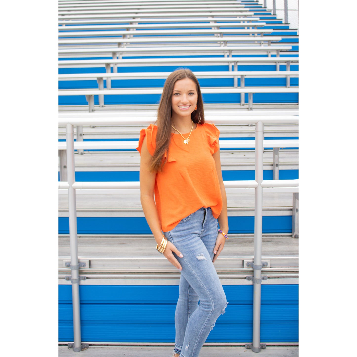 Khloe Round Neck Top, Orange