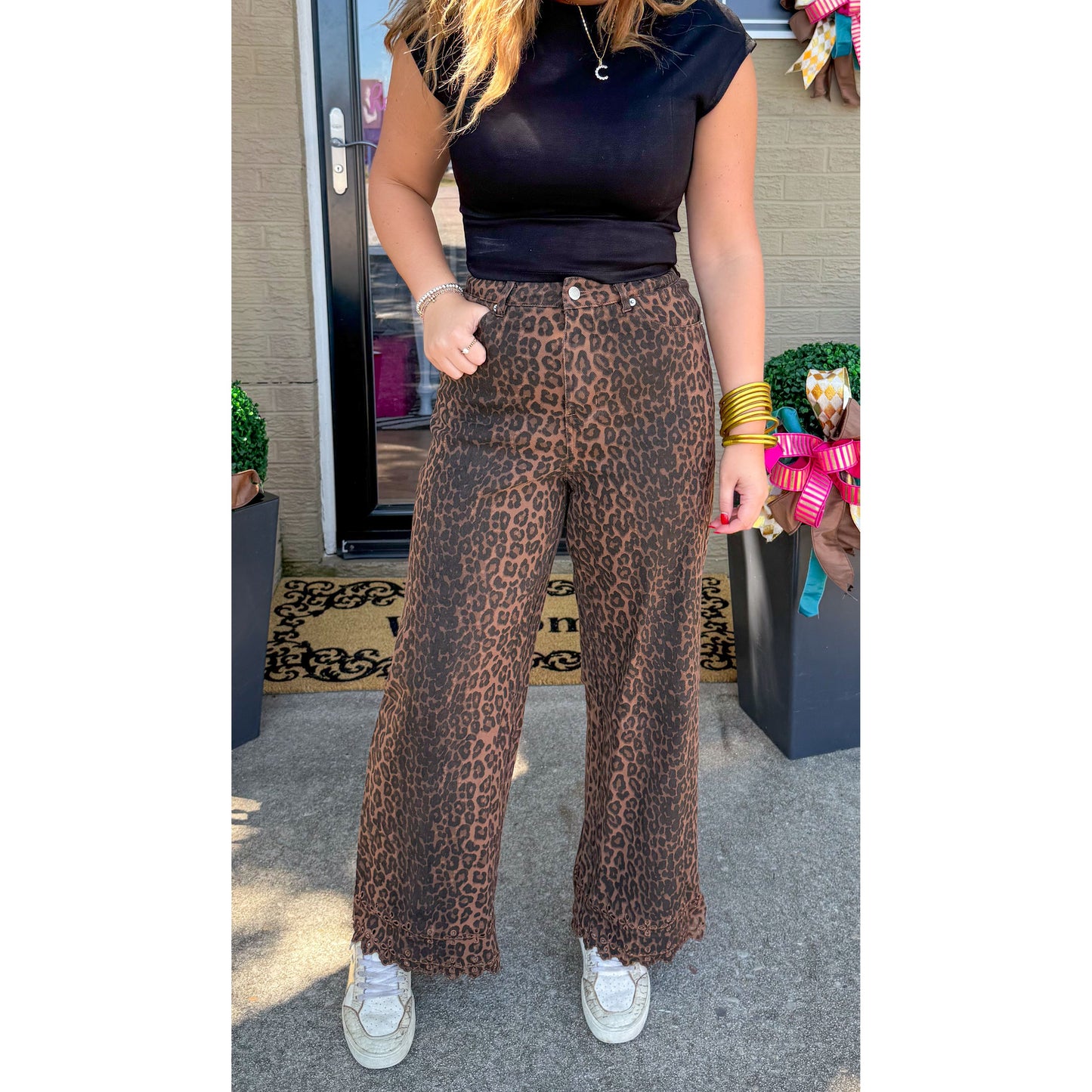 Cheetah Jeans w/ Eyelet Detail, Leopard