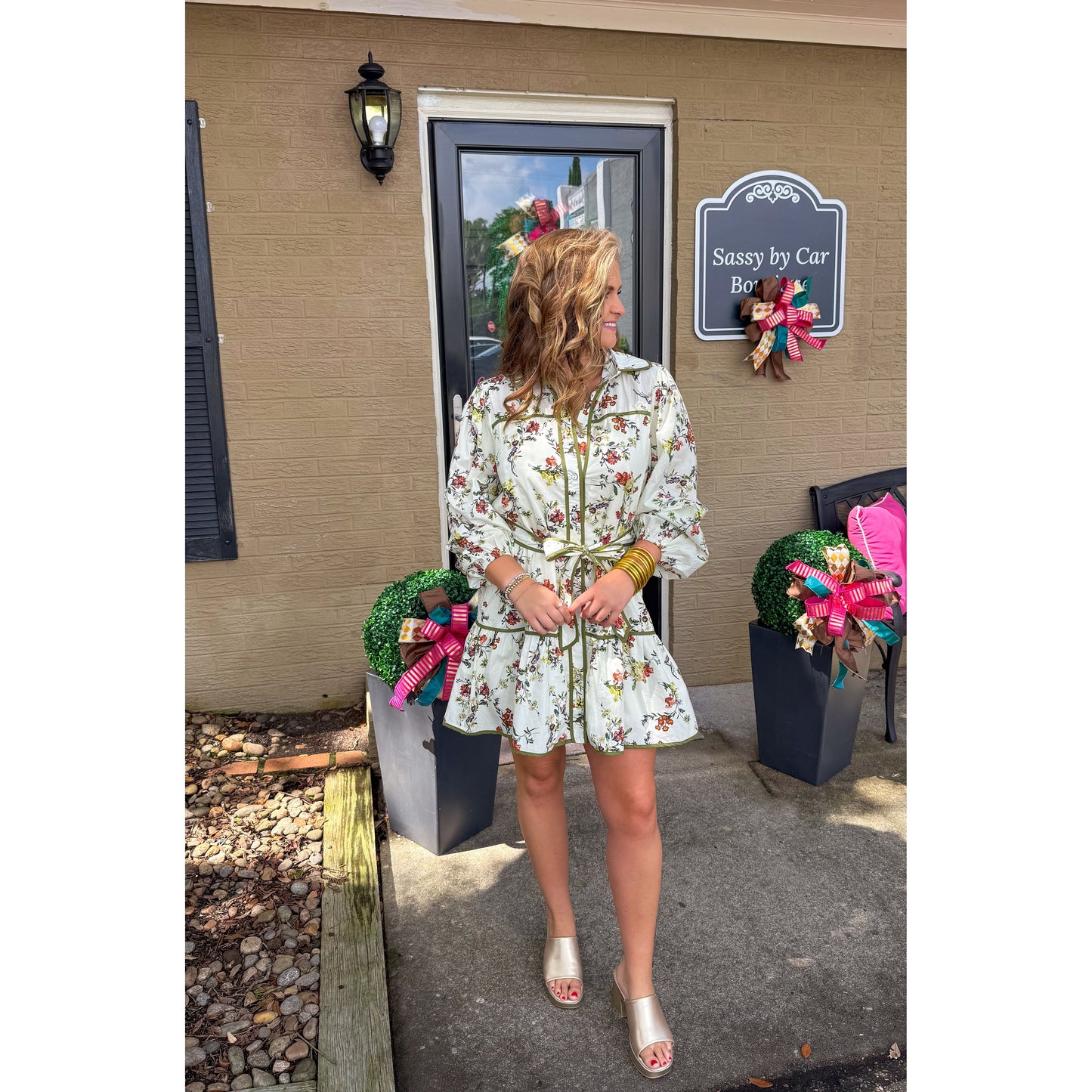 Ainsley Floral Mini Dress, Ivory Multi