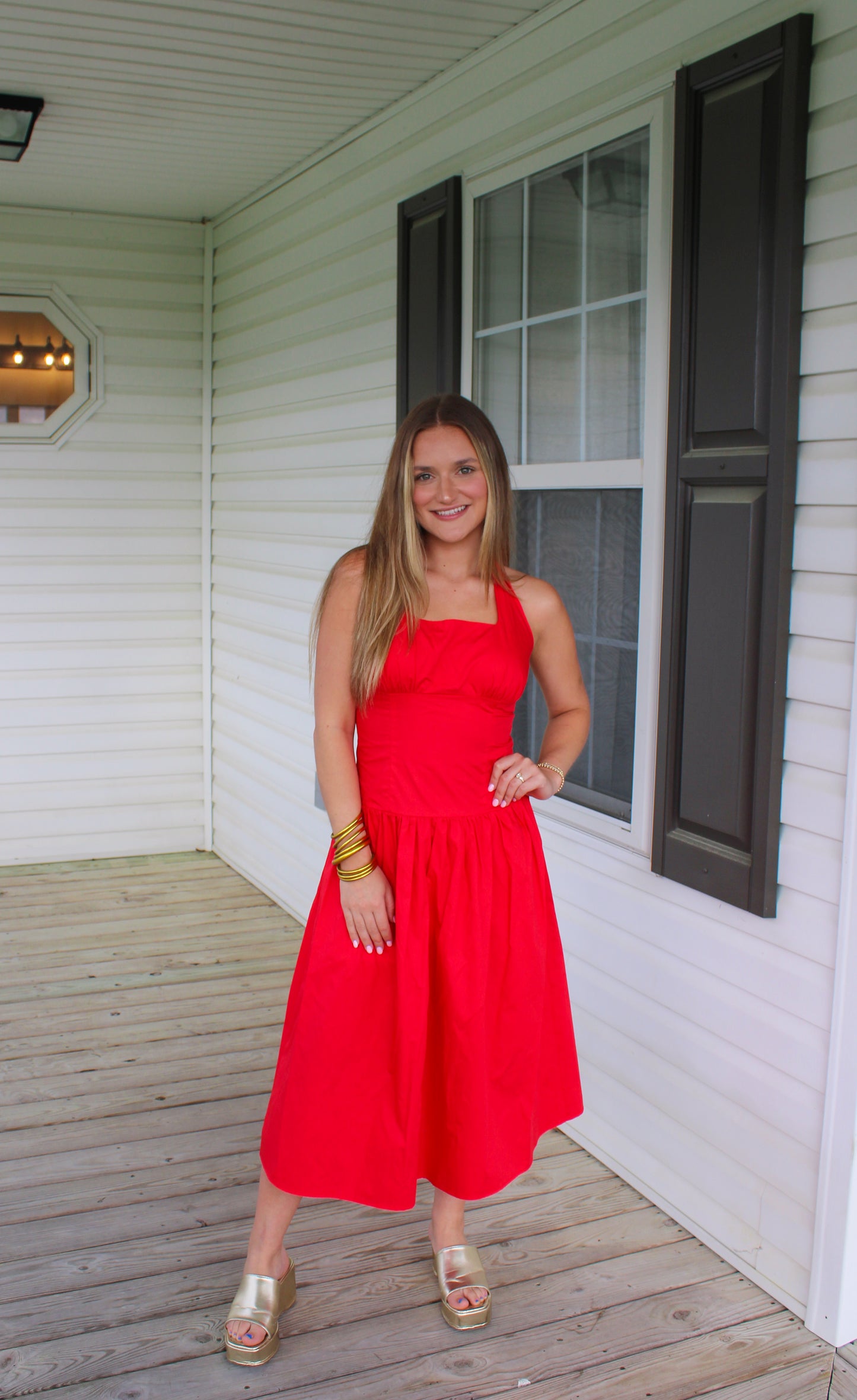 Poppy Midi Dress, Cherry Red