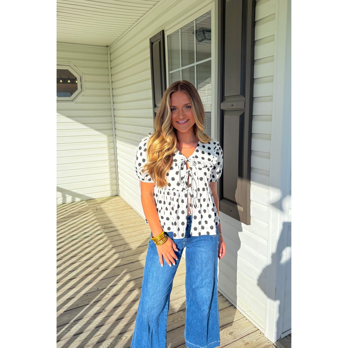 Susie Polka Dot Blouse, White/Black