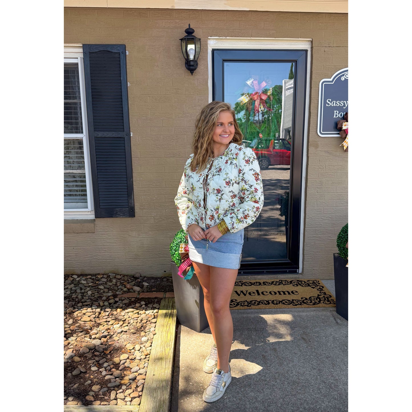 Floral Quilted Jacket, Ivory Multi