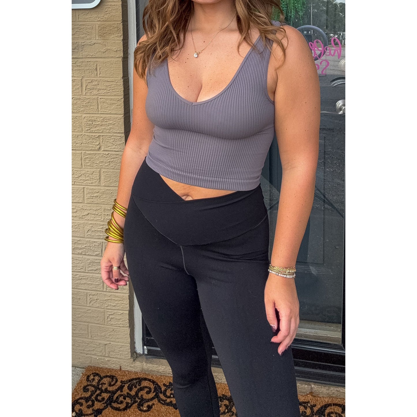 Reversible Ribbed Crop Top, Gray