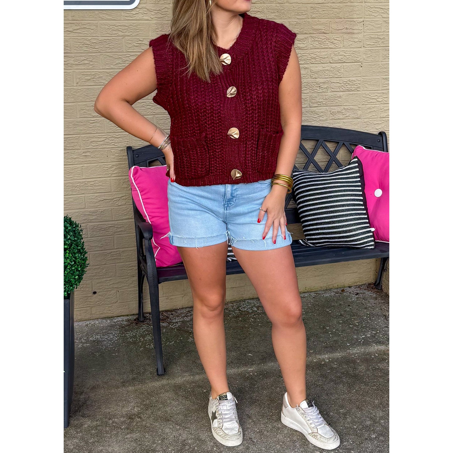 Gia Chunky Knit Top, Garnet