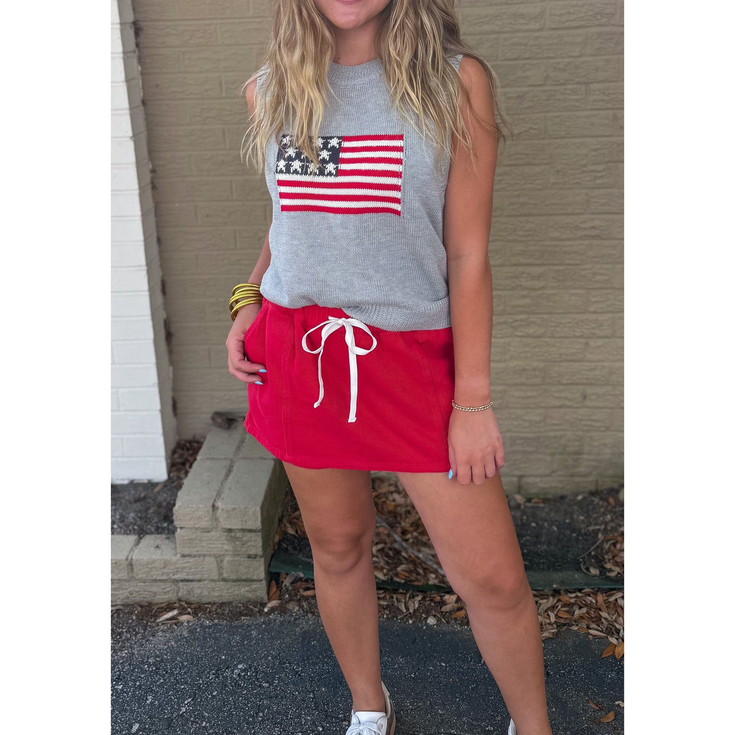 American Flag Sleeveless Sweater, Heather Gray