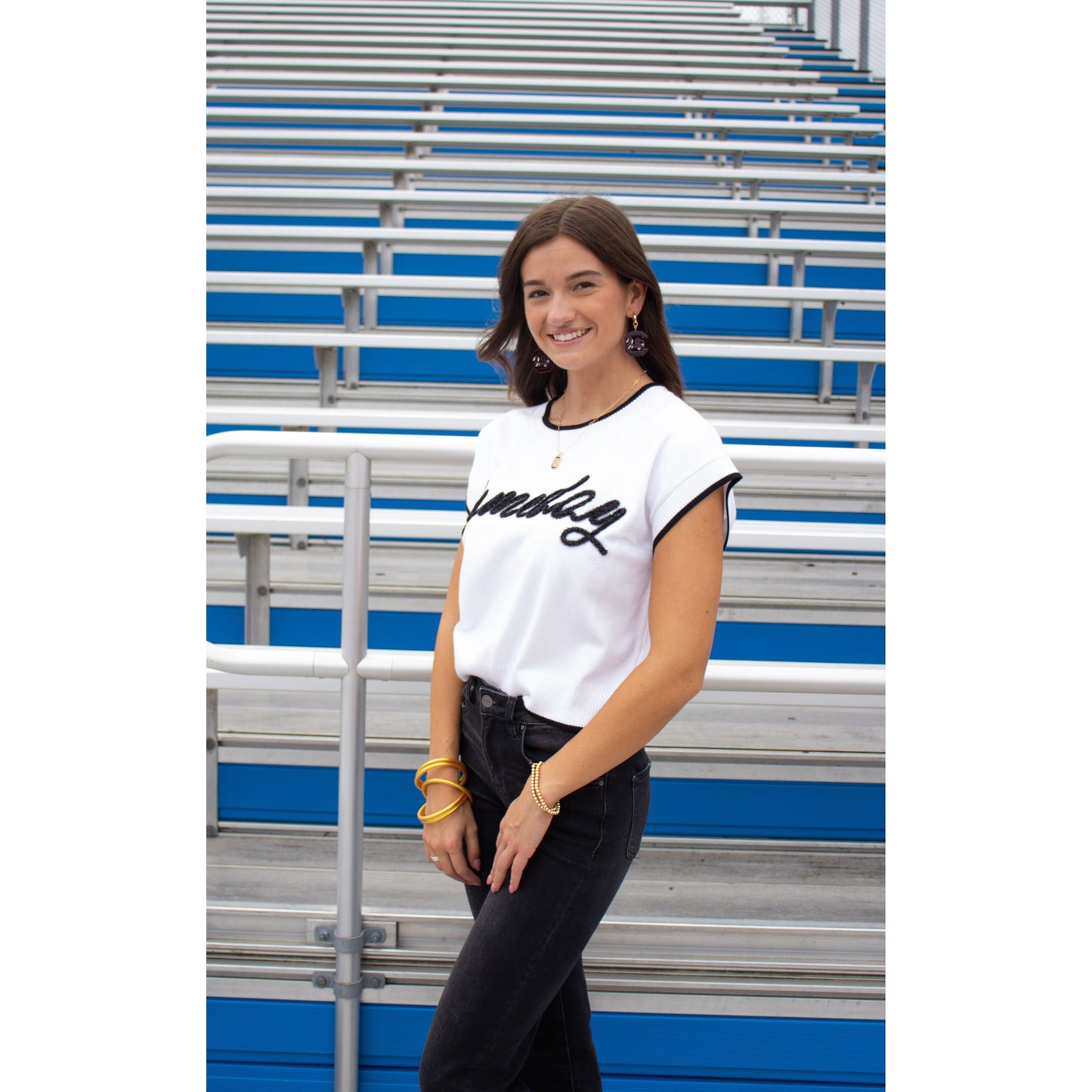 Gameday Tinsel Top, White/Black