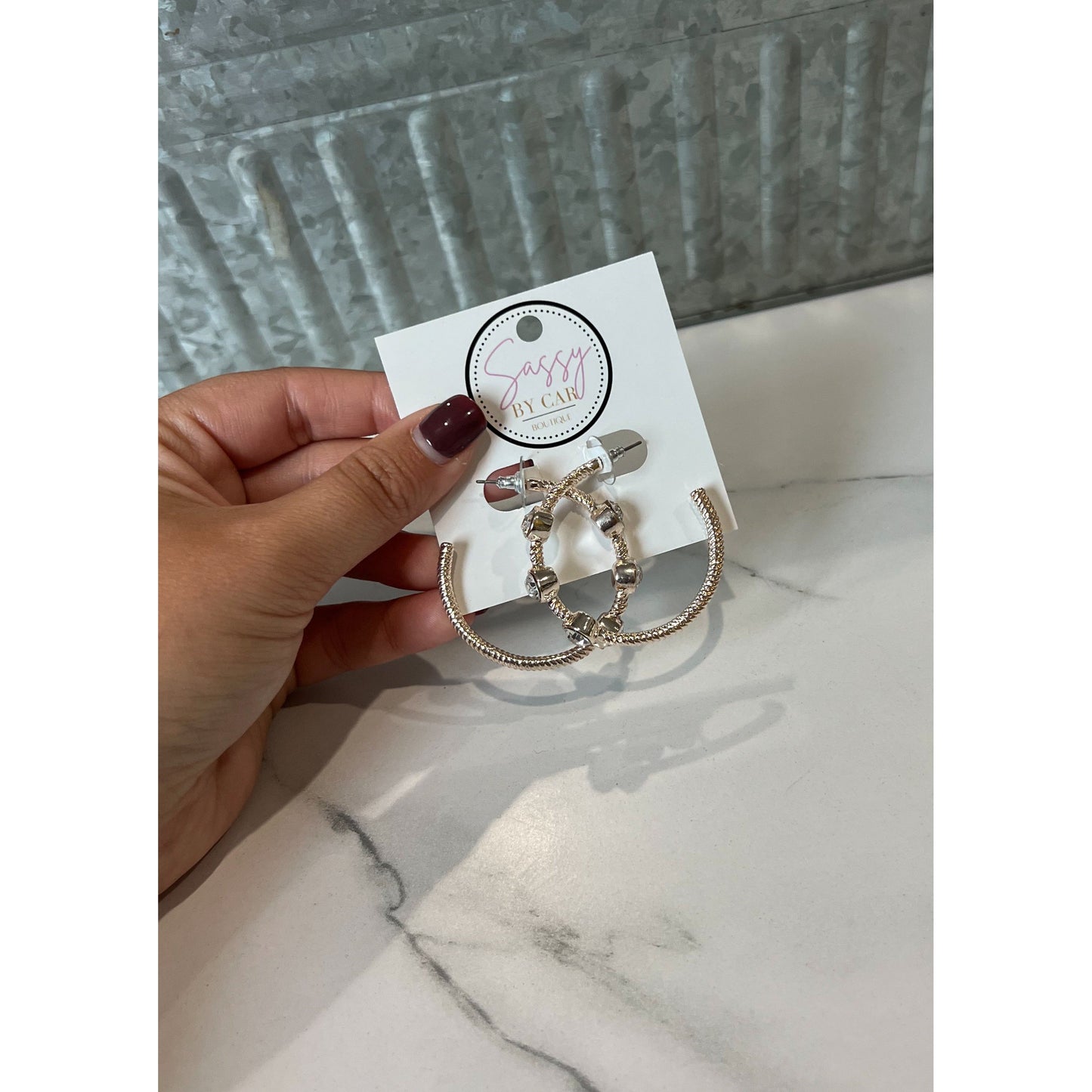 Rose Gold Hoops w/ Rhinestone Detail
