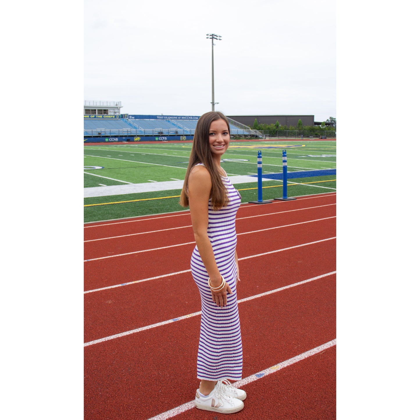 Lana Stripe Midi Dress, Purple/White