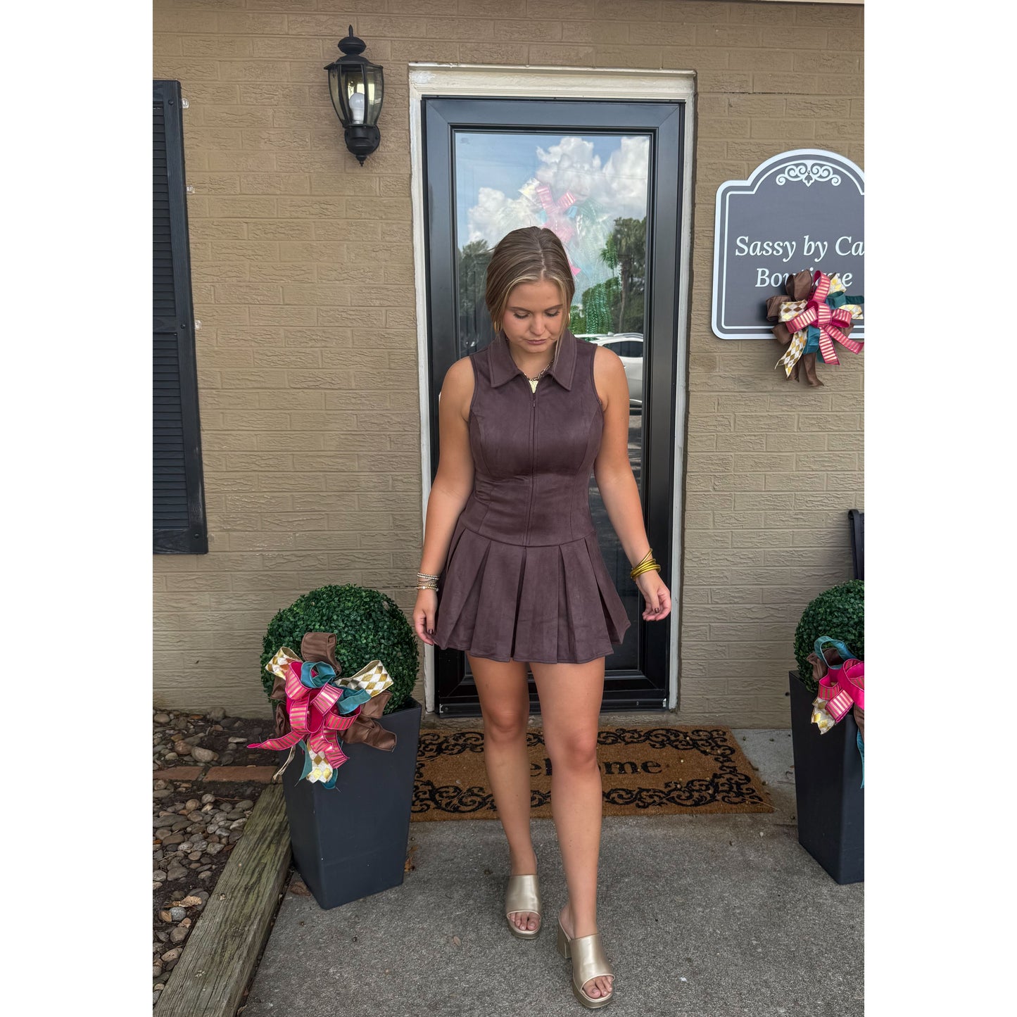 Annie Suede Mini Dress, Chocolate