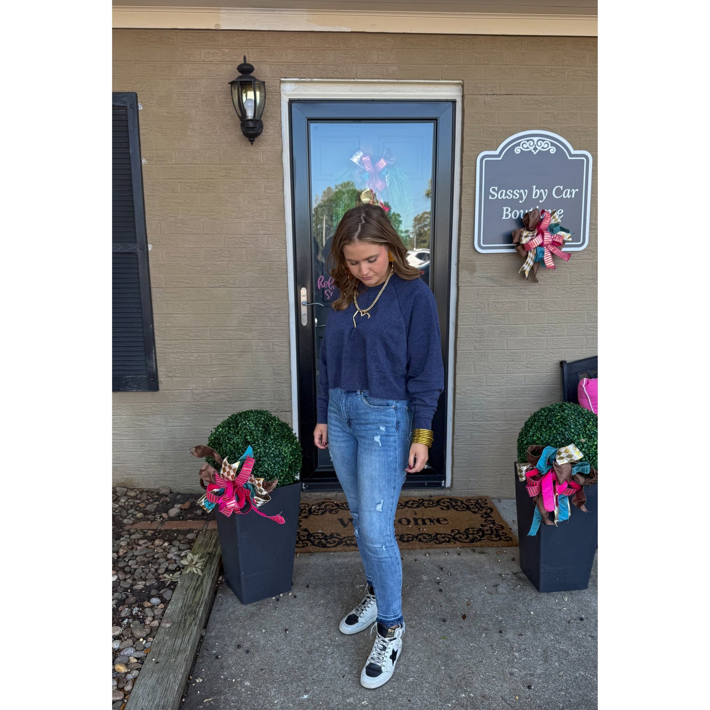 Crop Sweatshirt, Navy