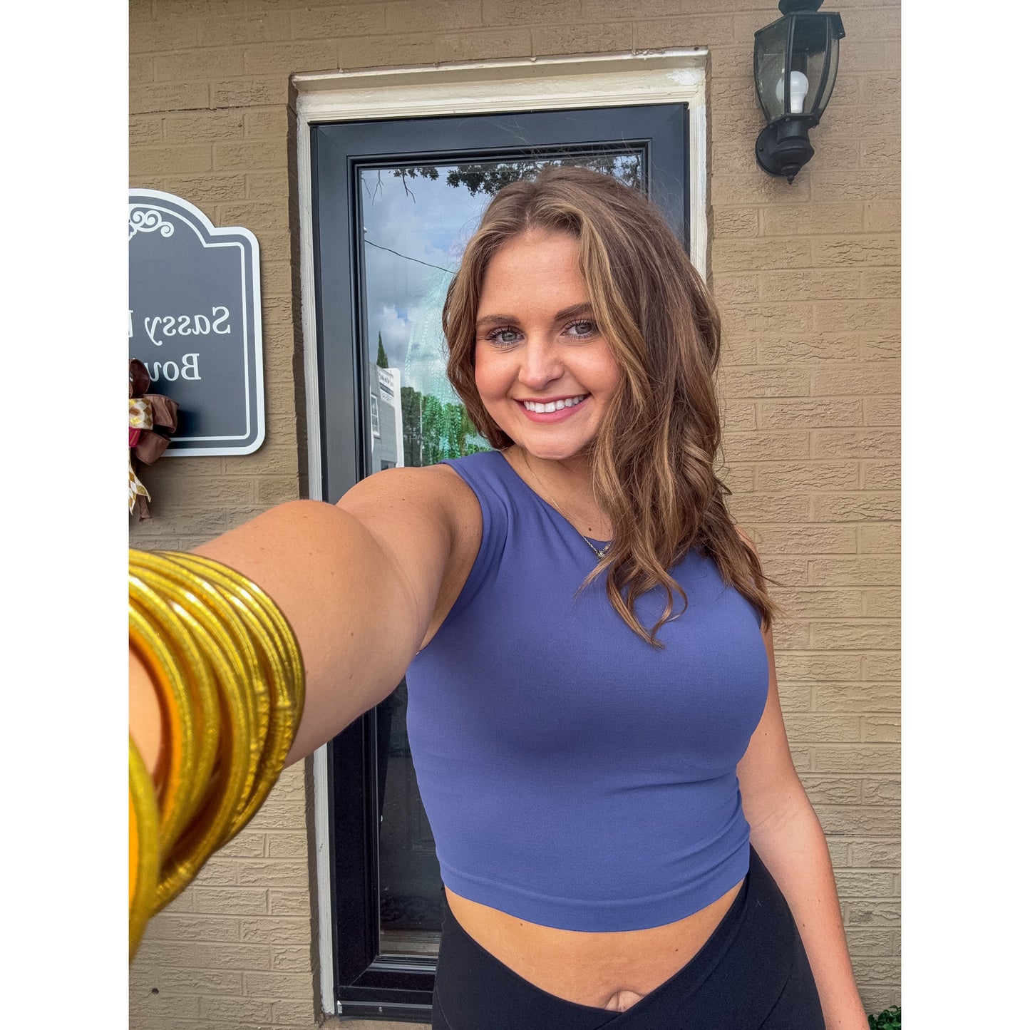Crew Neck Crop Top, Blue