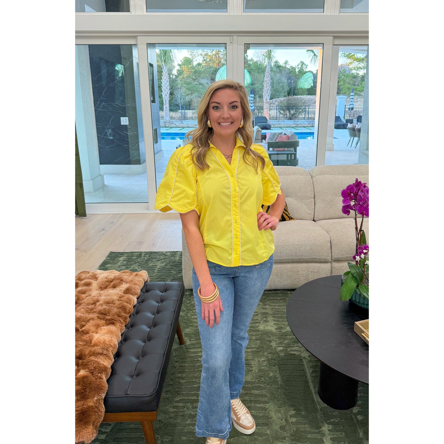 Bridget Scallop Blouse, Lemon
