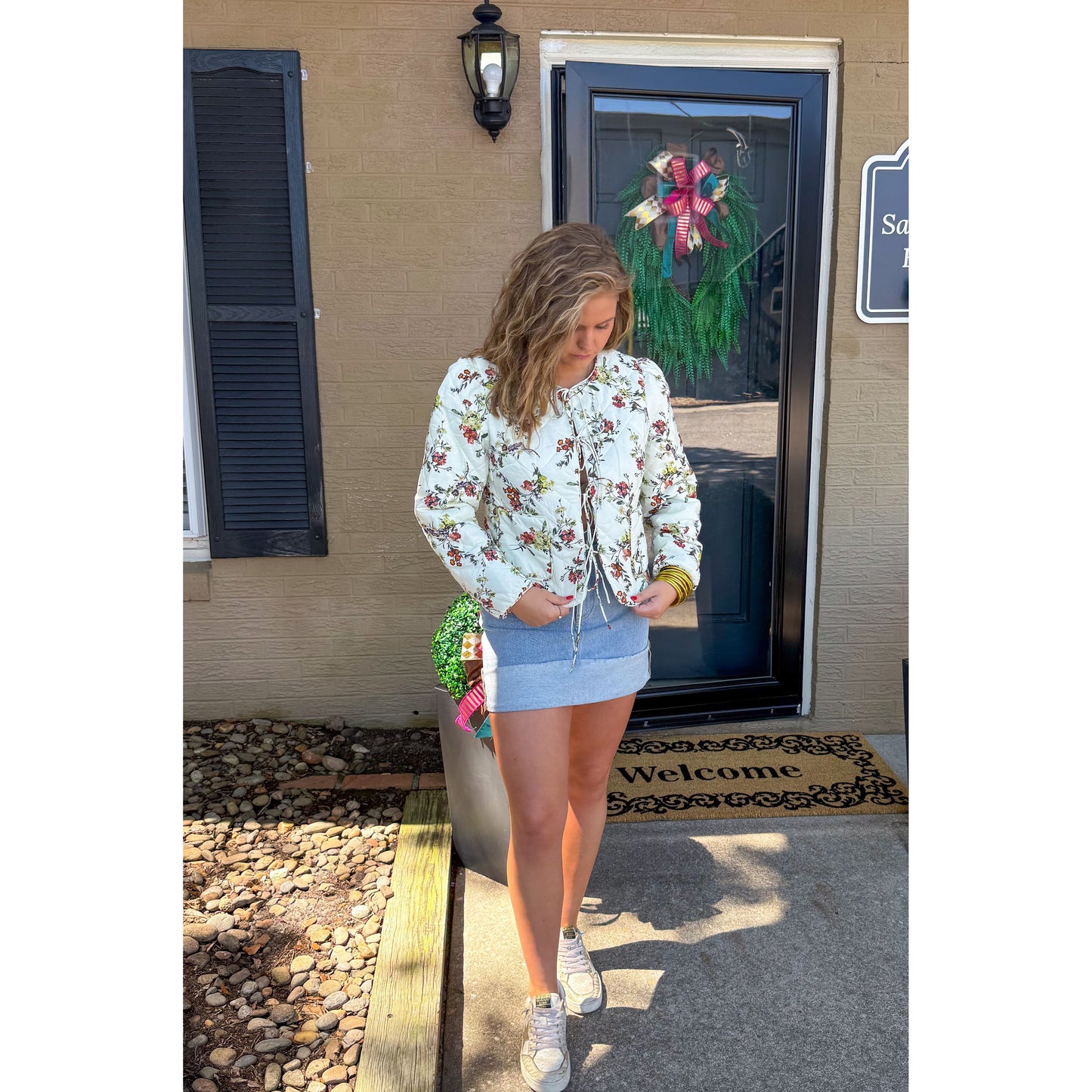 Floral Quilted Jacket, Ivory Multi