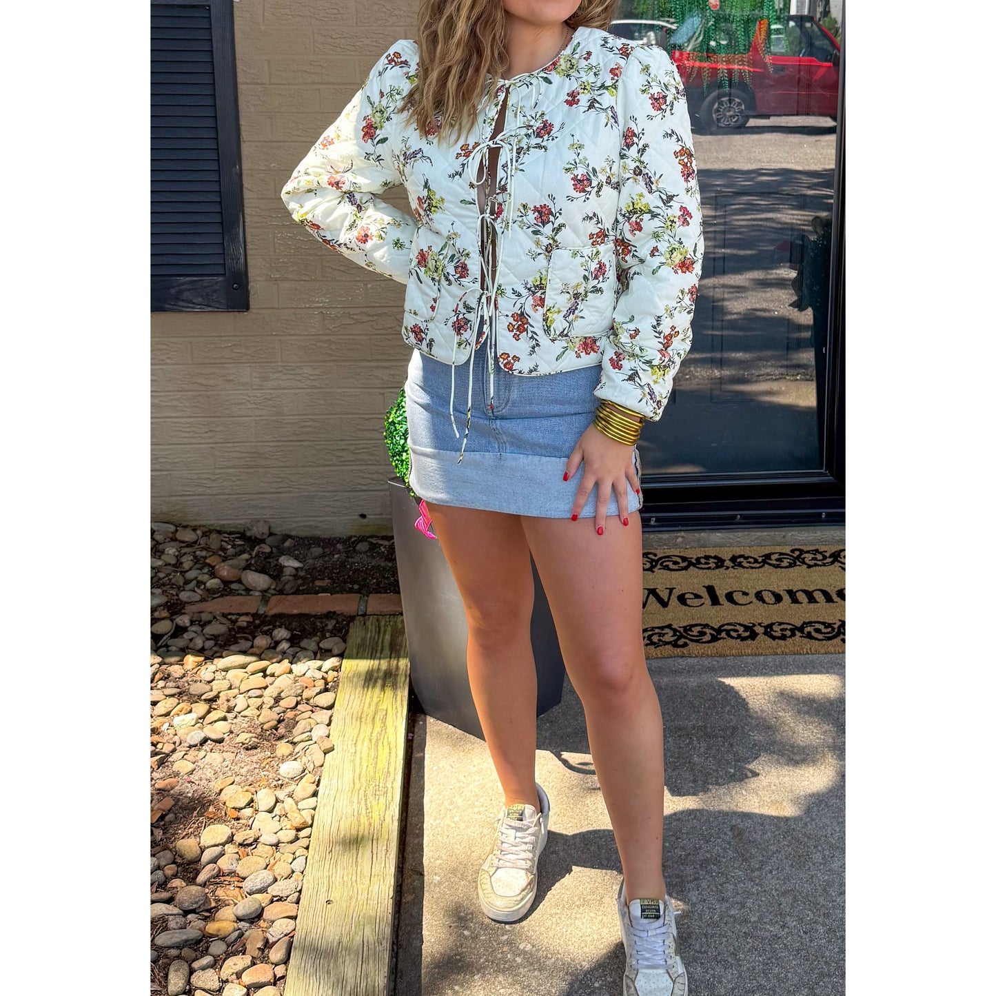 Floral Quilted Jacket, Ivory Multi
