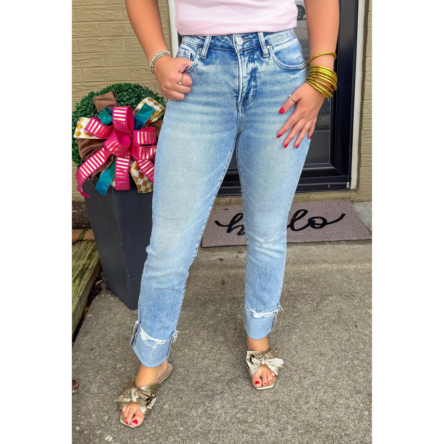 Lindsay Cuffed Jeans, Light Wash