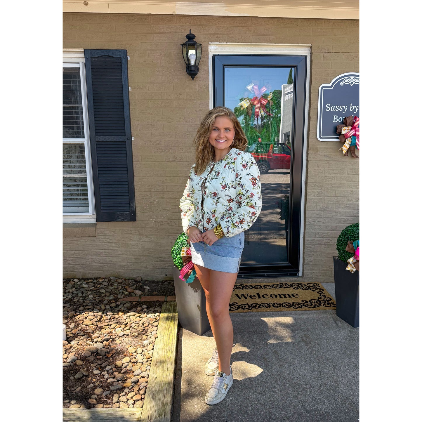 Floral Quilted Jacket, Ivory Multi