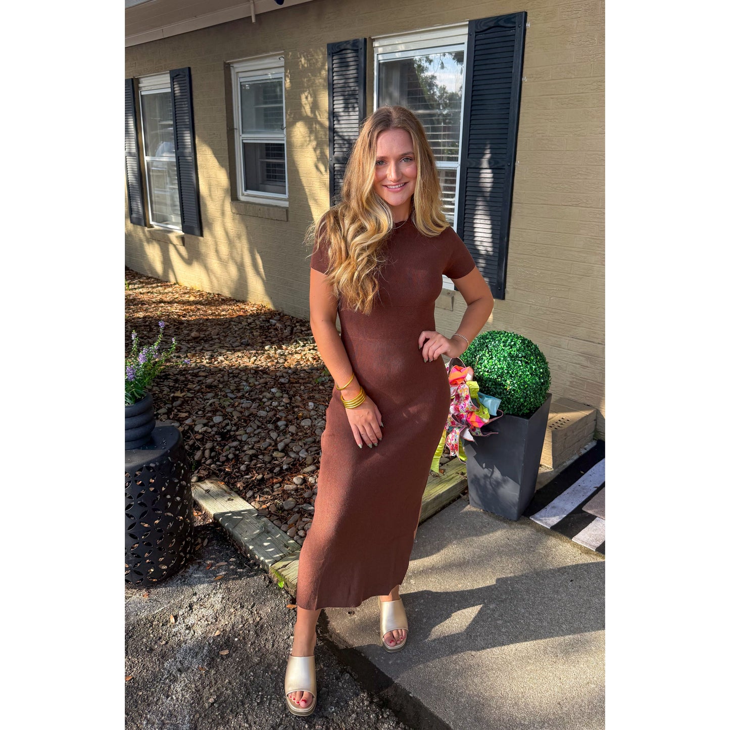 Sammy Midi Knit Dress, Chocolate Brown