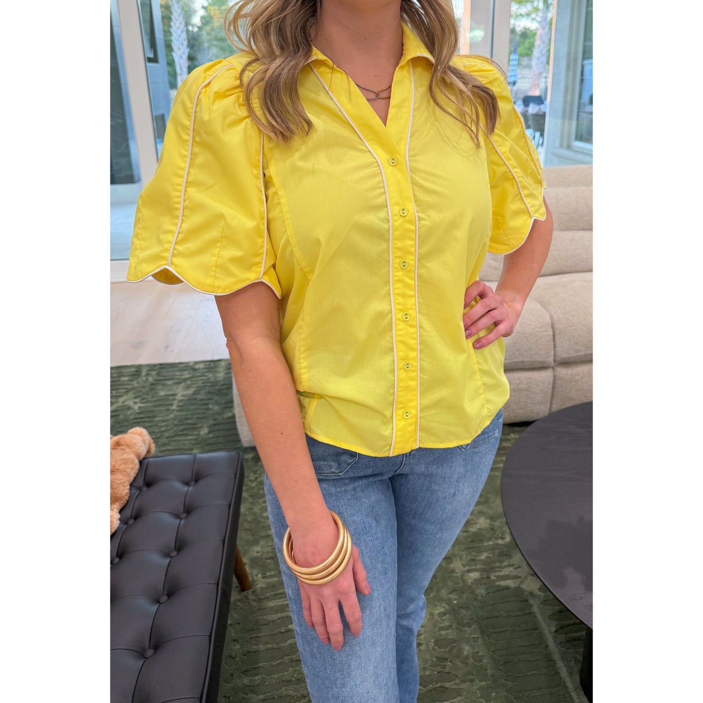 Bridget Scallop Blouse, Lemon