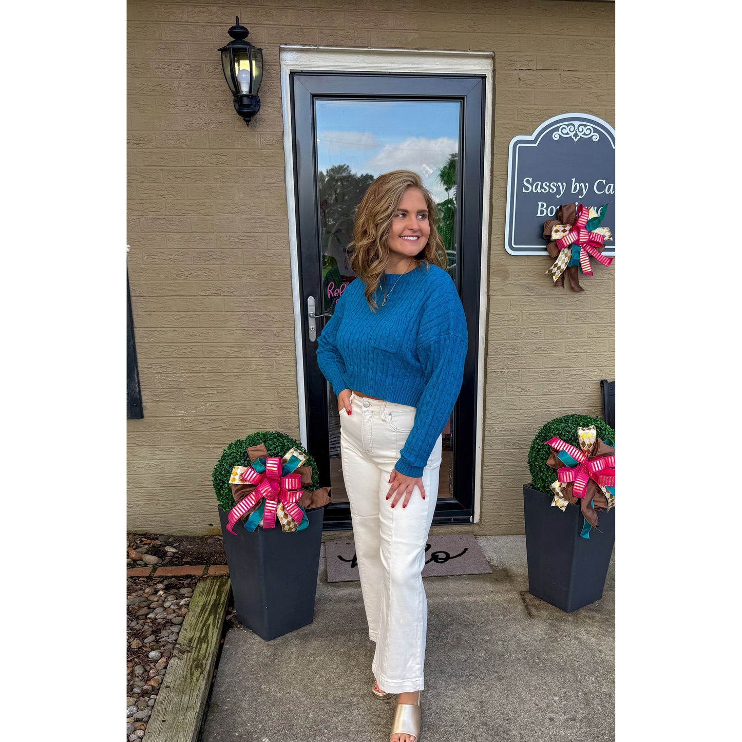 Leigh Crop Sweater, Teal