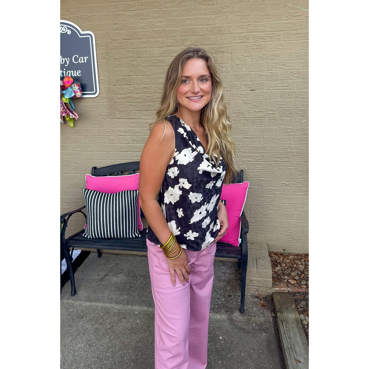 Darcy Floral Top, Black Multi