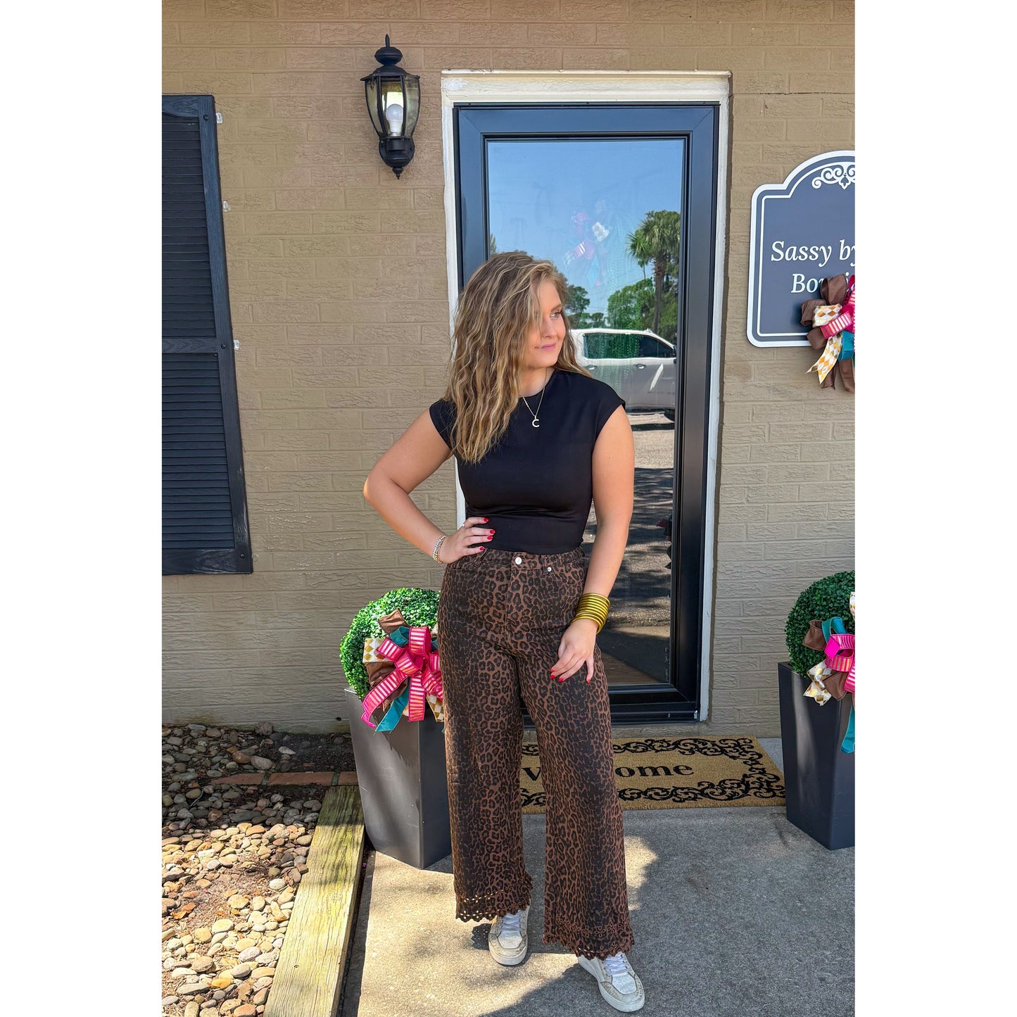 Cheetah Jeans w/ Eyelet Detail, Leopard