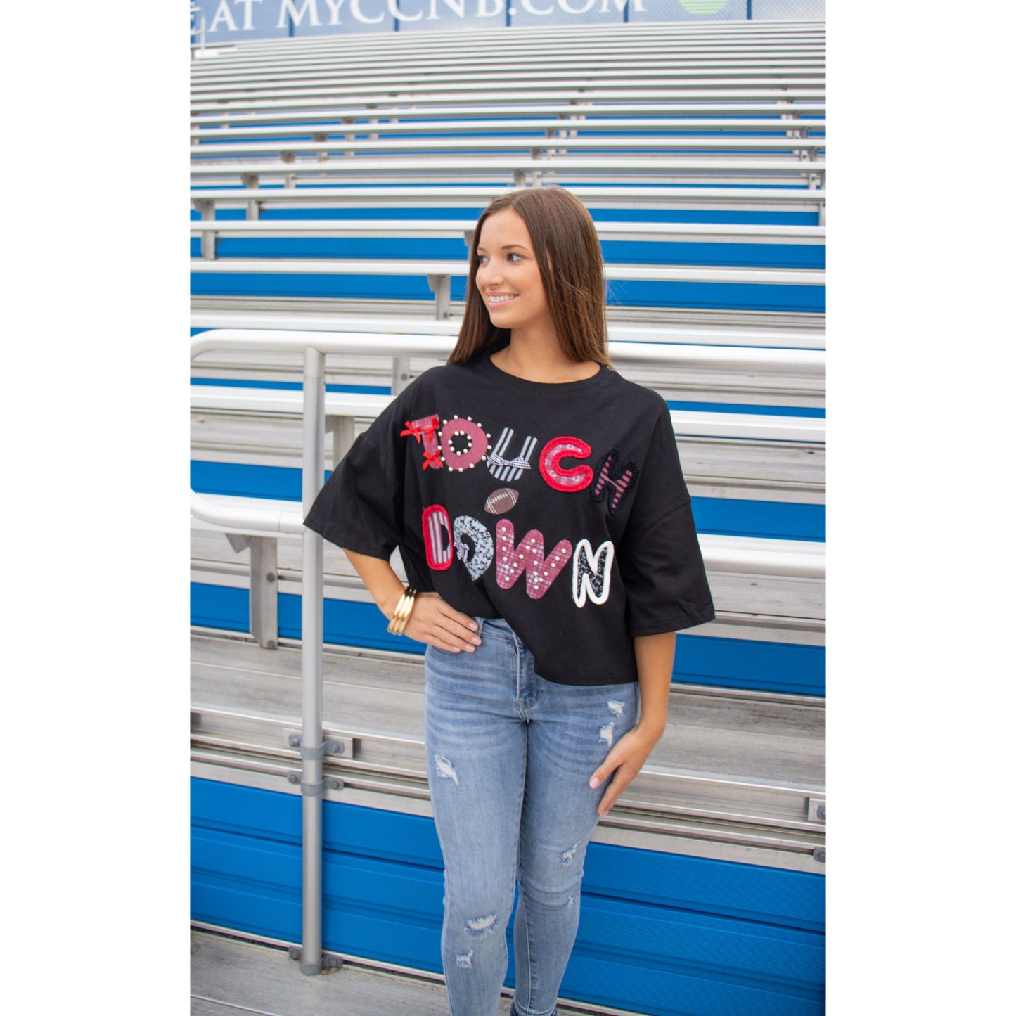 Touchdown Graphic Top, Black Multi