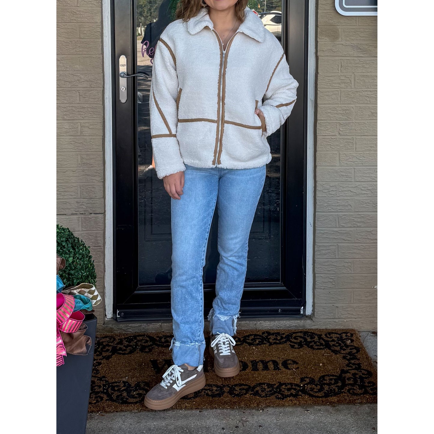 Sherpa Jacket, Cream/Taupe