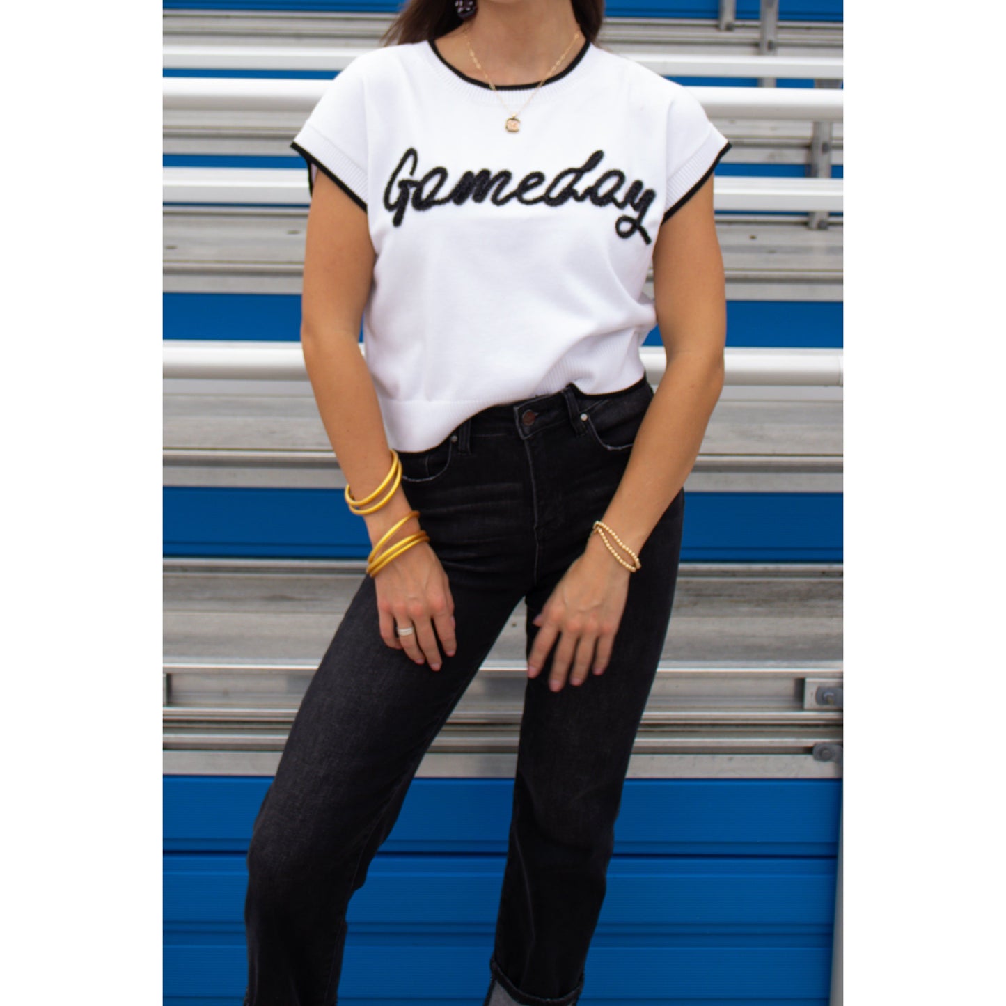 Gameday Tinsel Top, White/Black