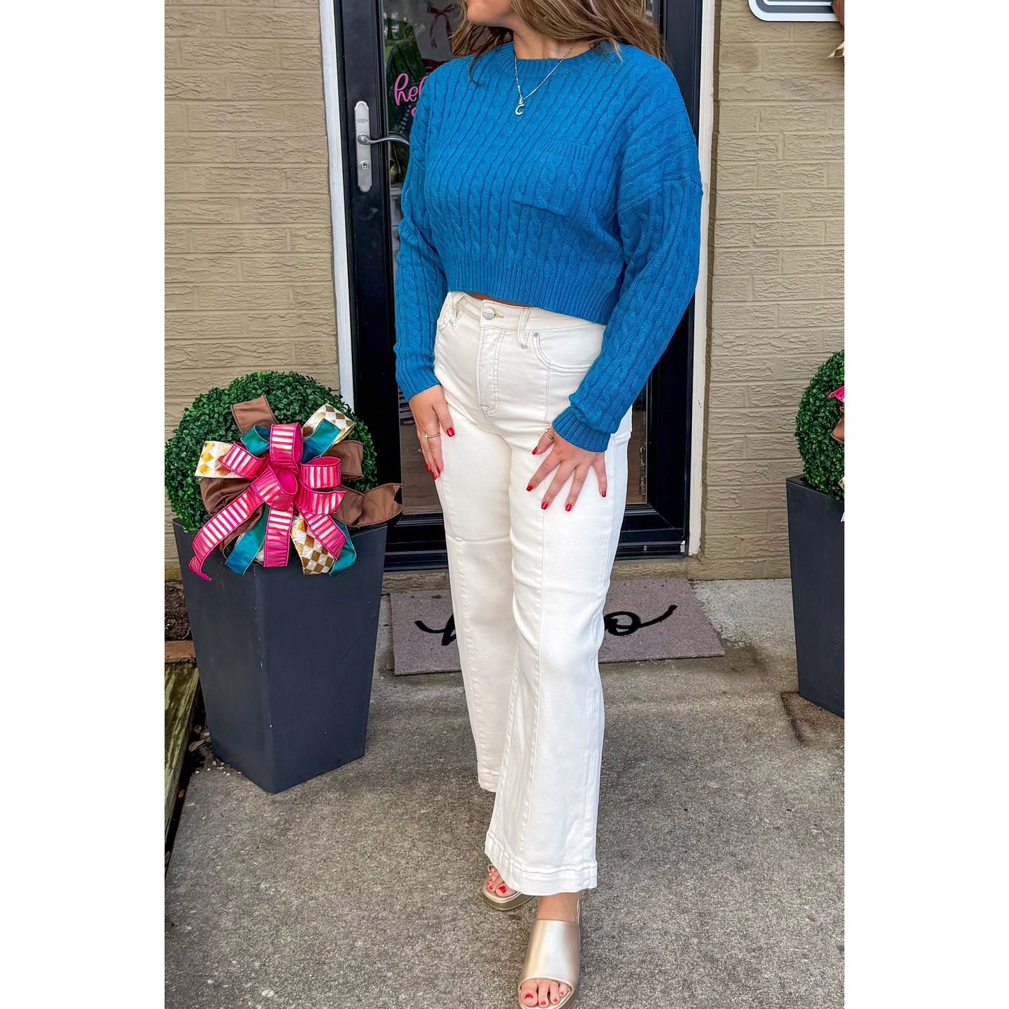Leigh Crop Sweater, Teal