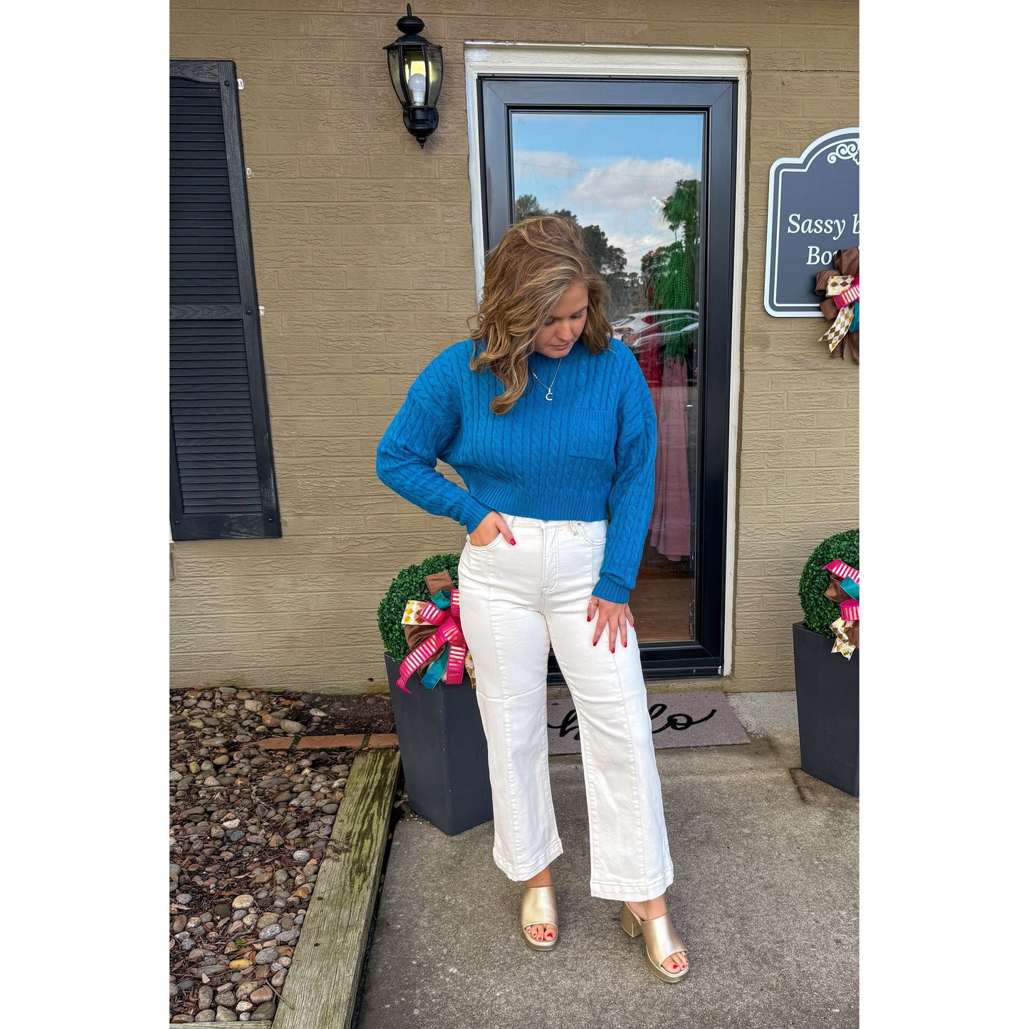 Leigh Crop Sweater, Teal