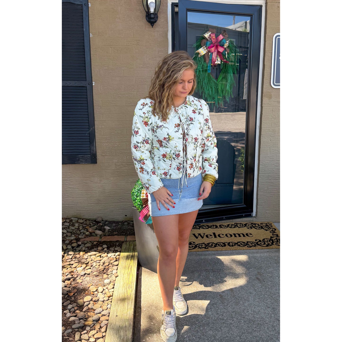 Floral Quilted Jacket, Ivory Multi