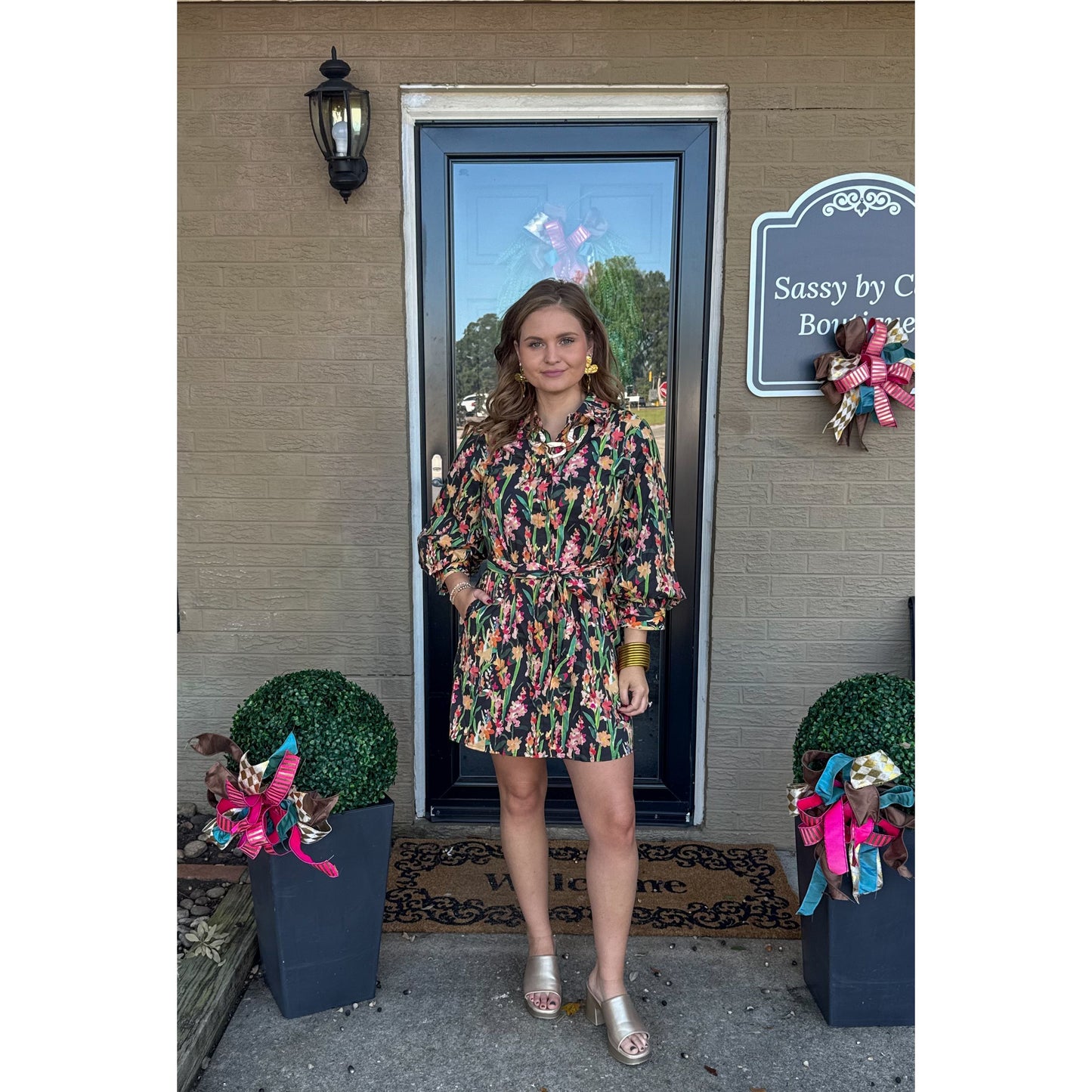 Erin Pattern Mini Dress, Black Multi