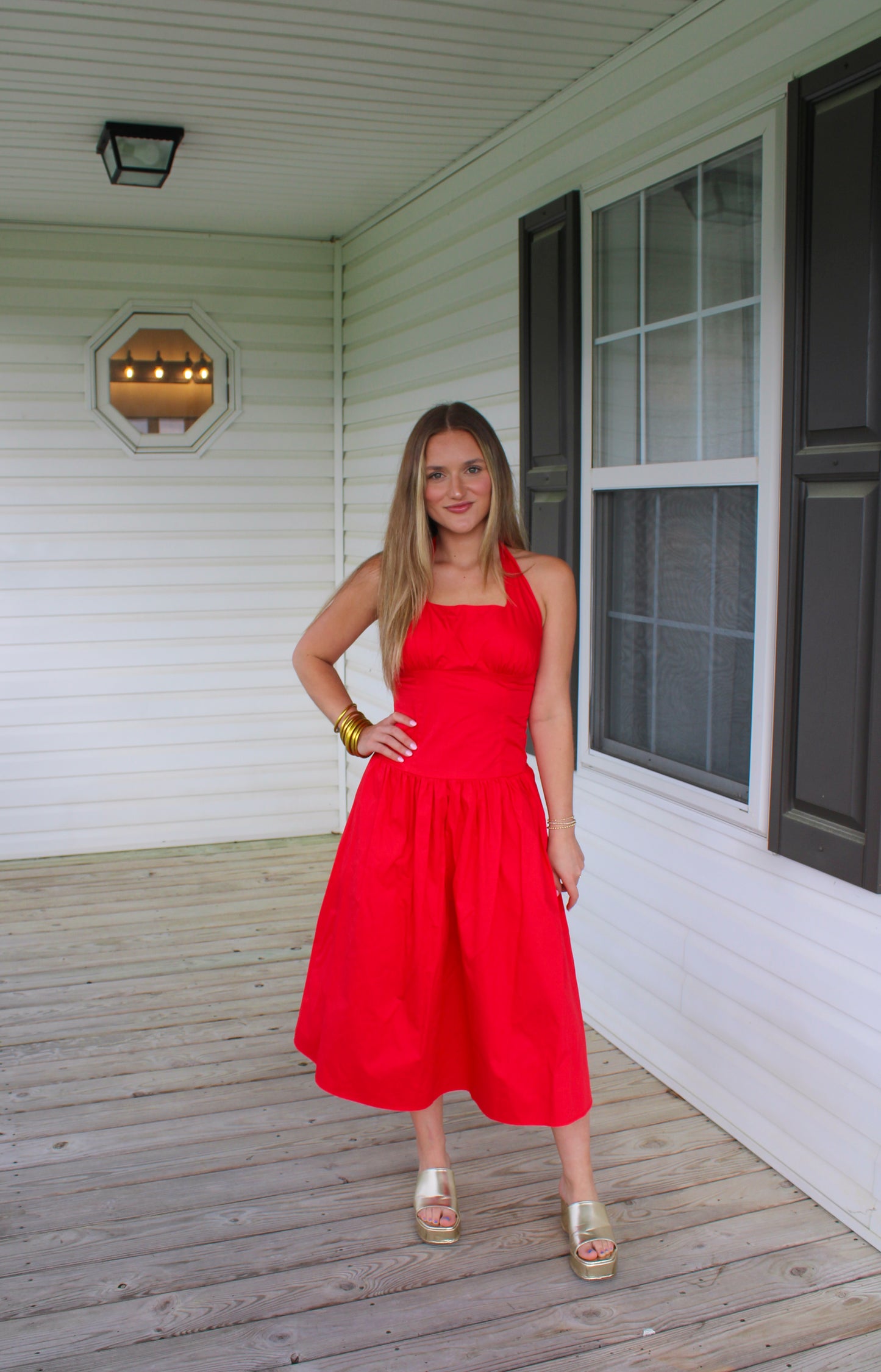 Poppy Midi Dress, Cherry Red