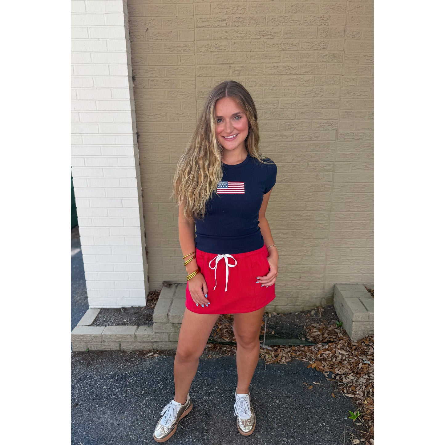 American Flag Babydoll Tee, Navy