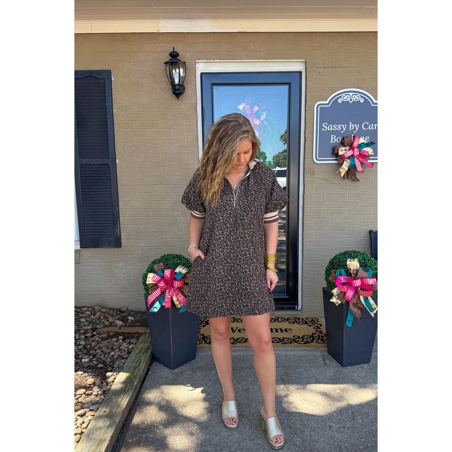 Leopard Mini Dress, Espresso/Black