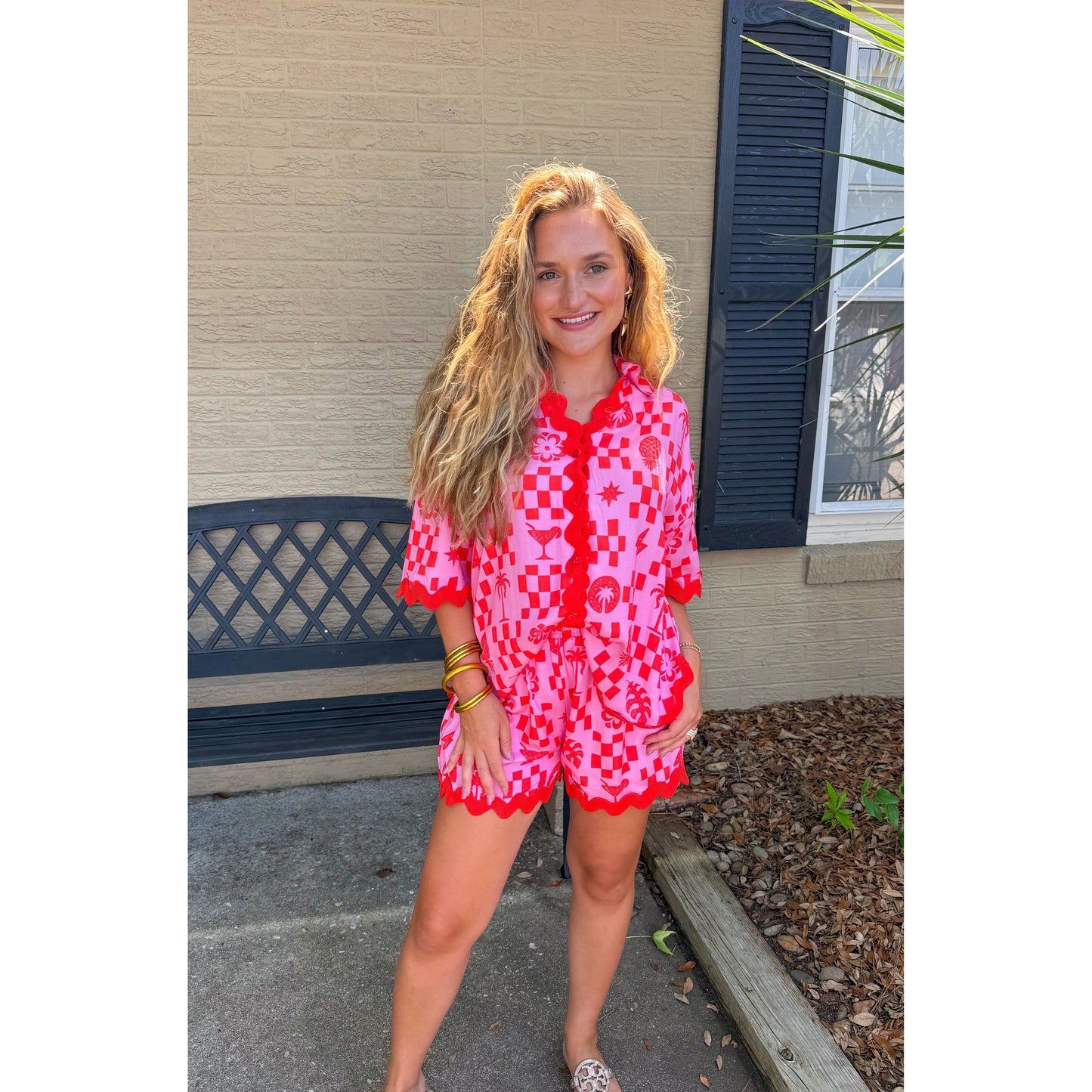 Sutton Pattern Ric Rac Top, Orange/Pink