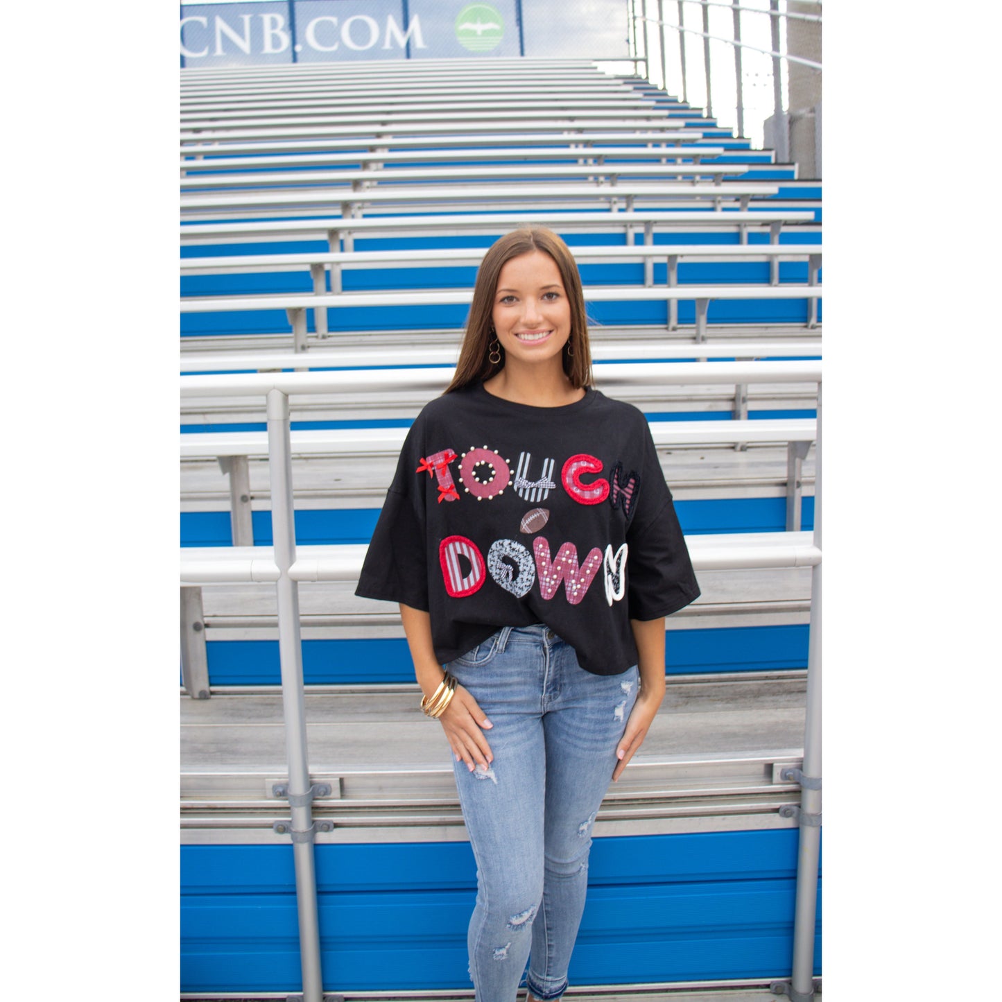 Touchdown Graphic Top, Black Multi