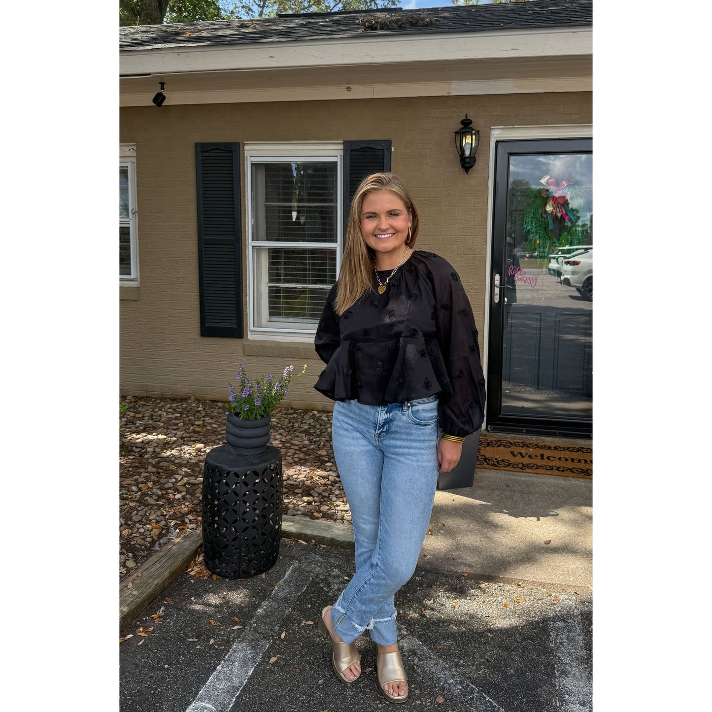 Adelyn Floral Top, Black