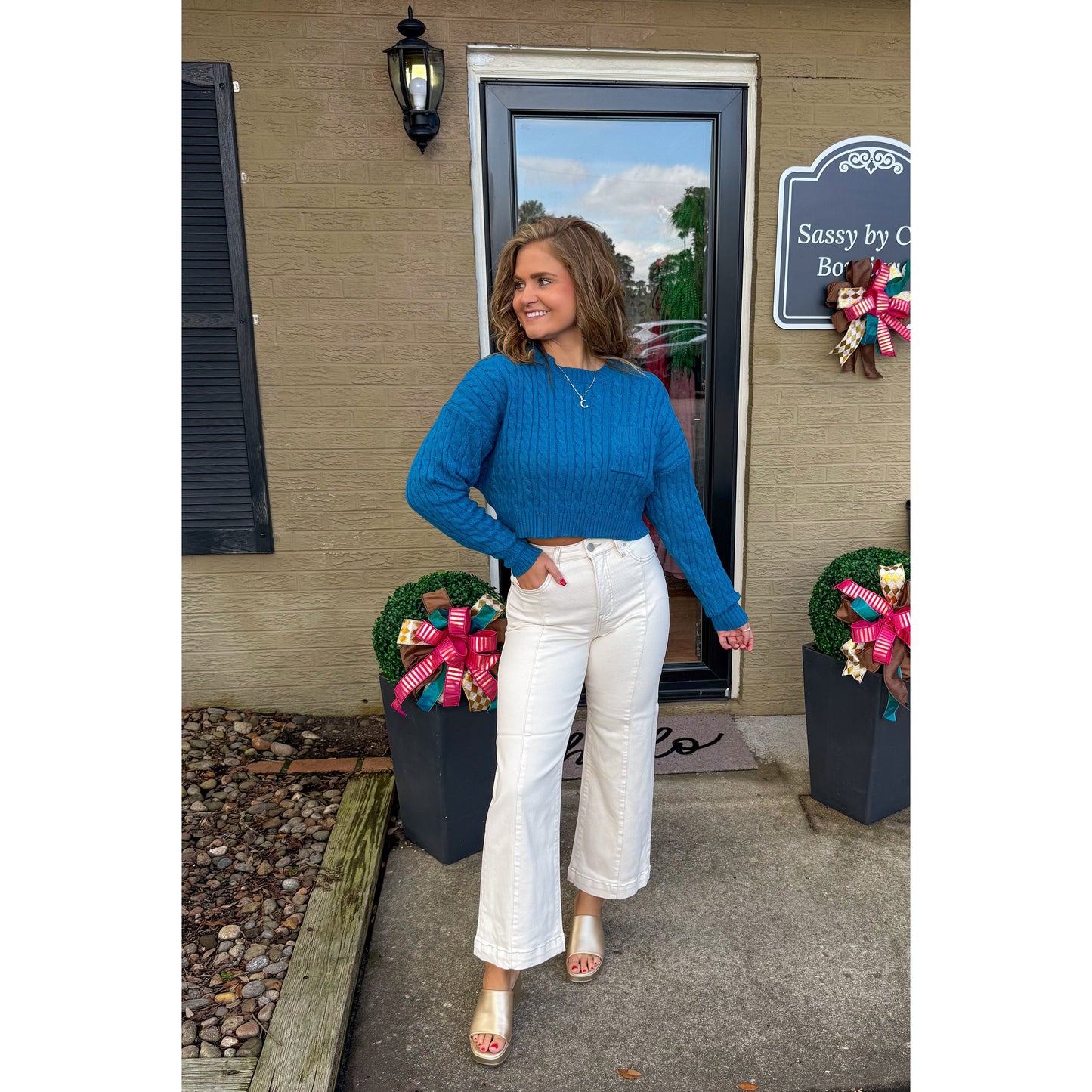 Leigh Crop Sweater, Teal