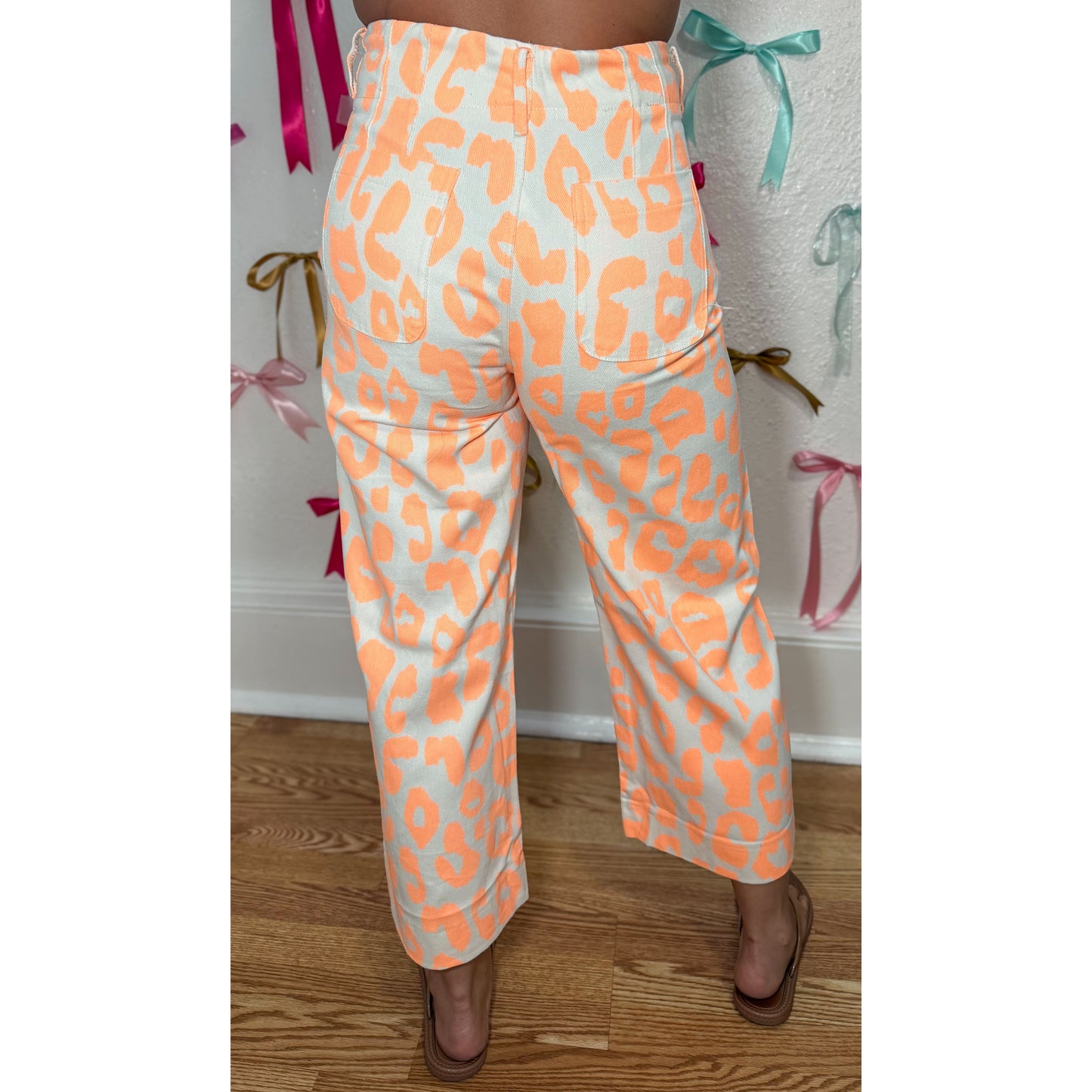 Neon Orange Leopard Wide Leg Pants