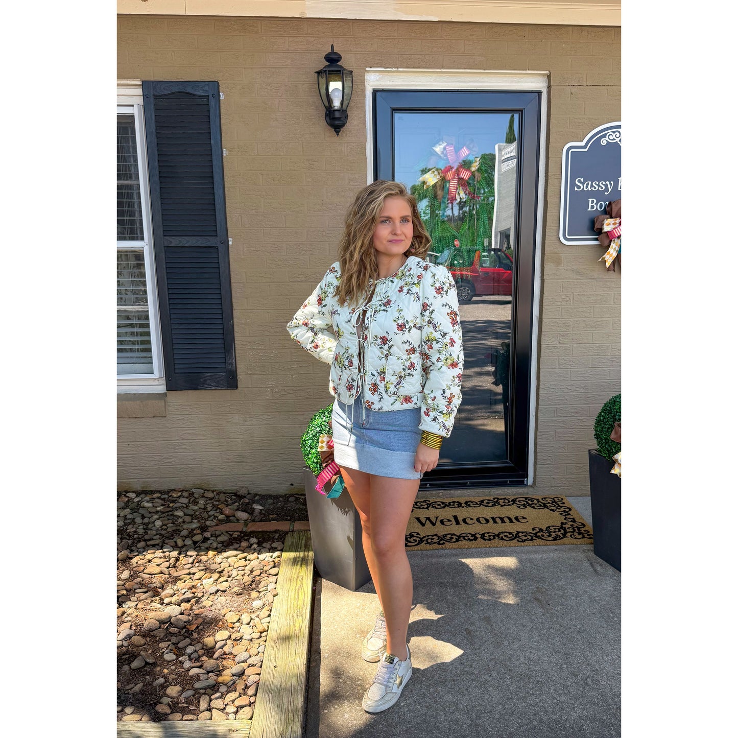 Floral Quilted Jacket, Ivory Multi