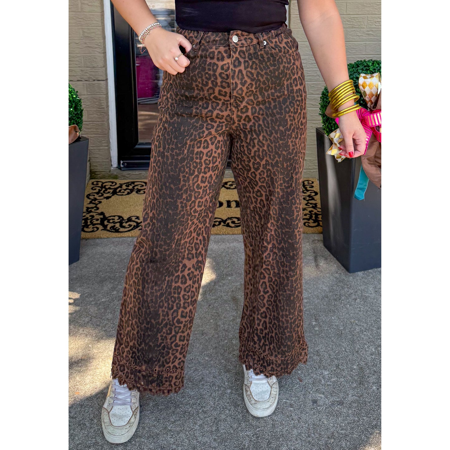 Cheetah Jeans w/ Eyelet Detail, Leopard