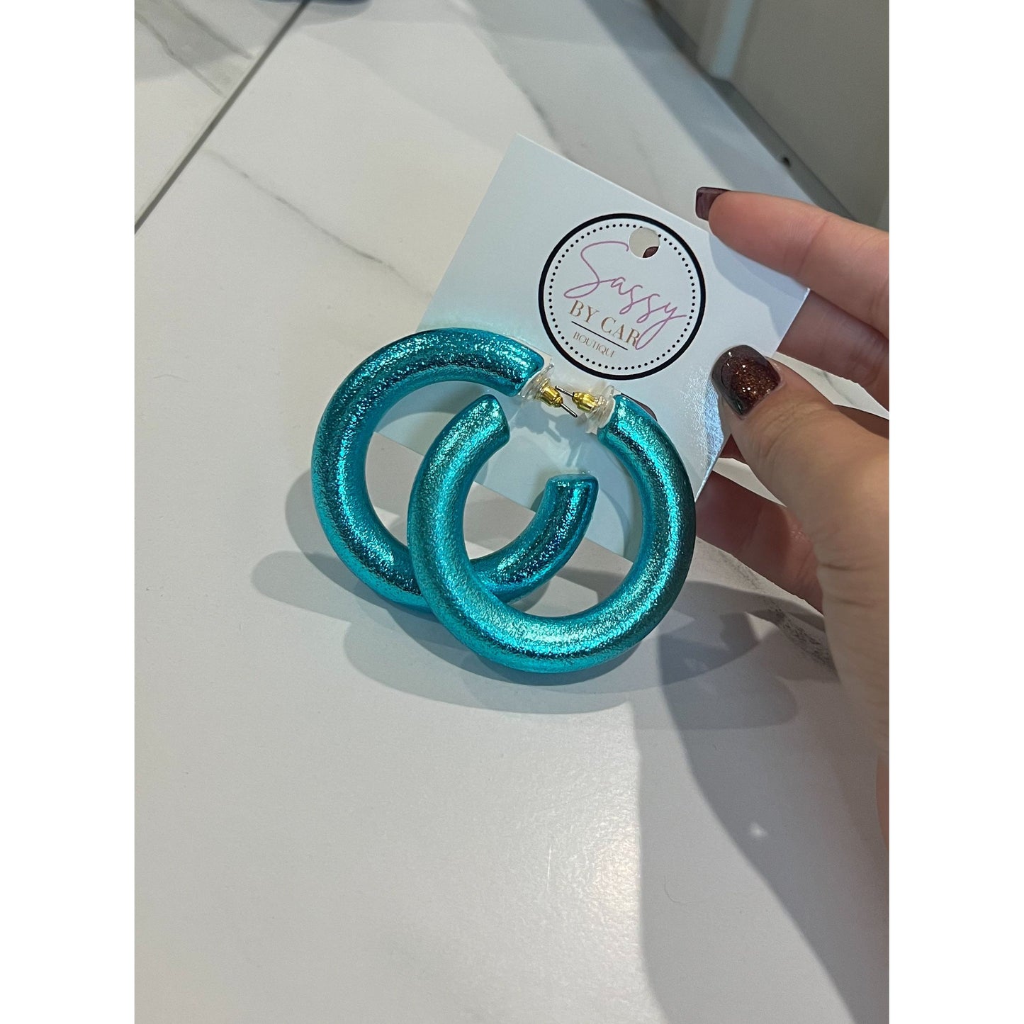 Aqua Blue Frosted Hoops