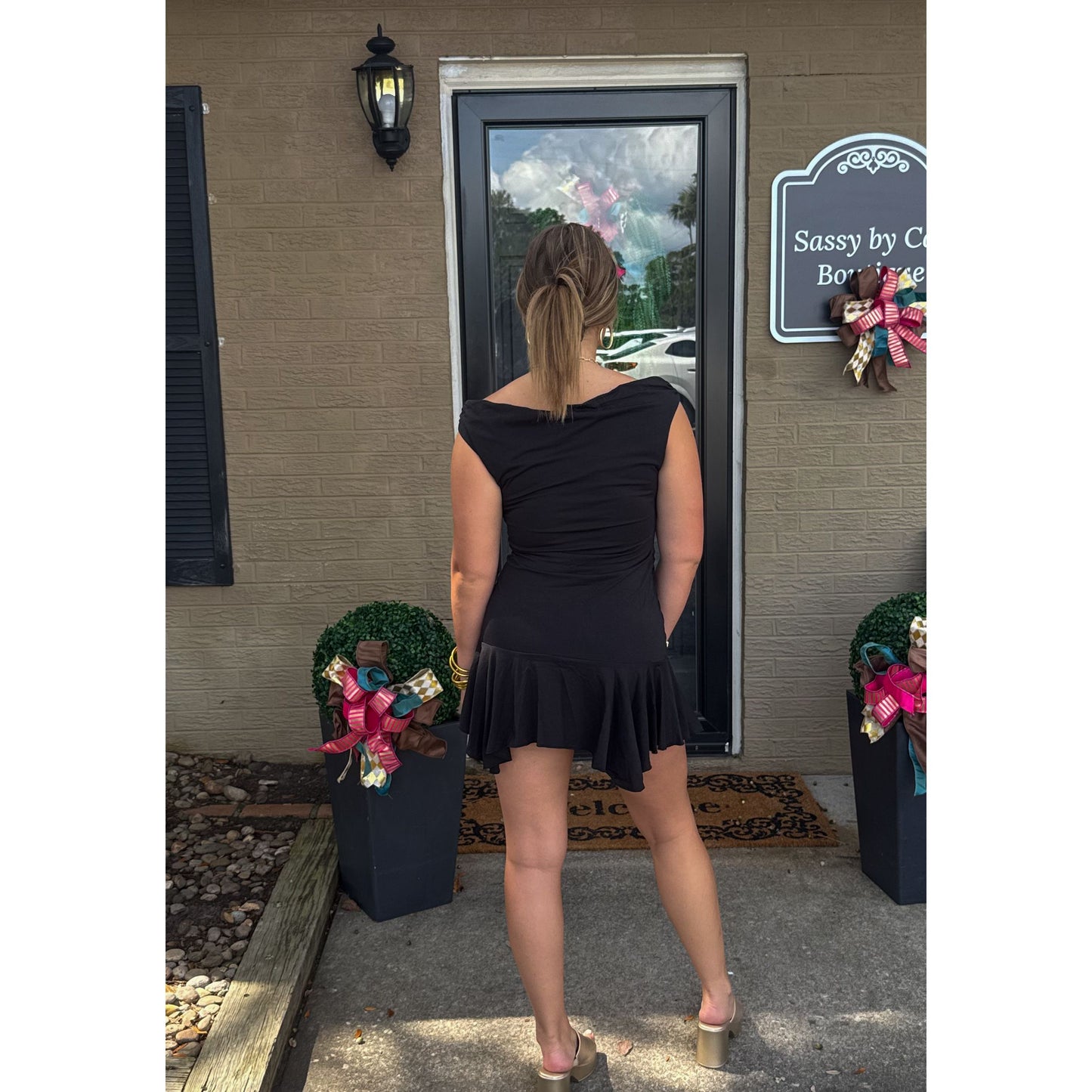 Asymmetrical Mini Dress, Black