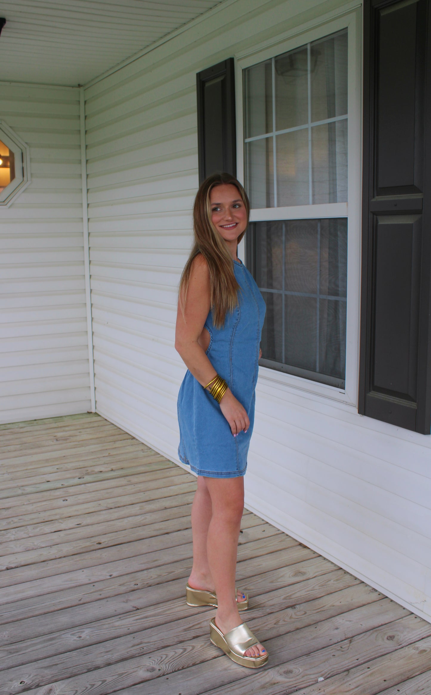 Kendal Denim Mini Dress, Medium Wash