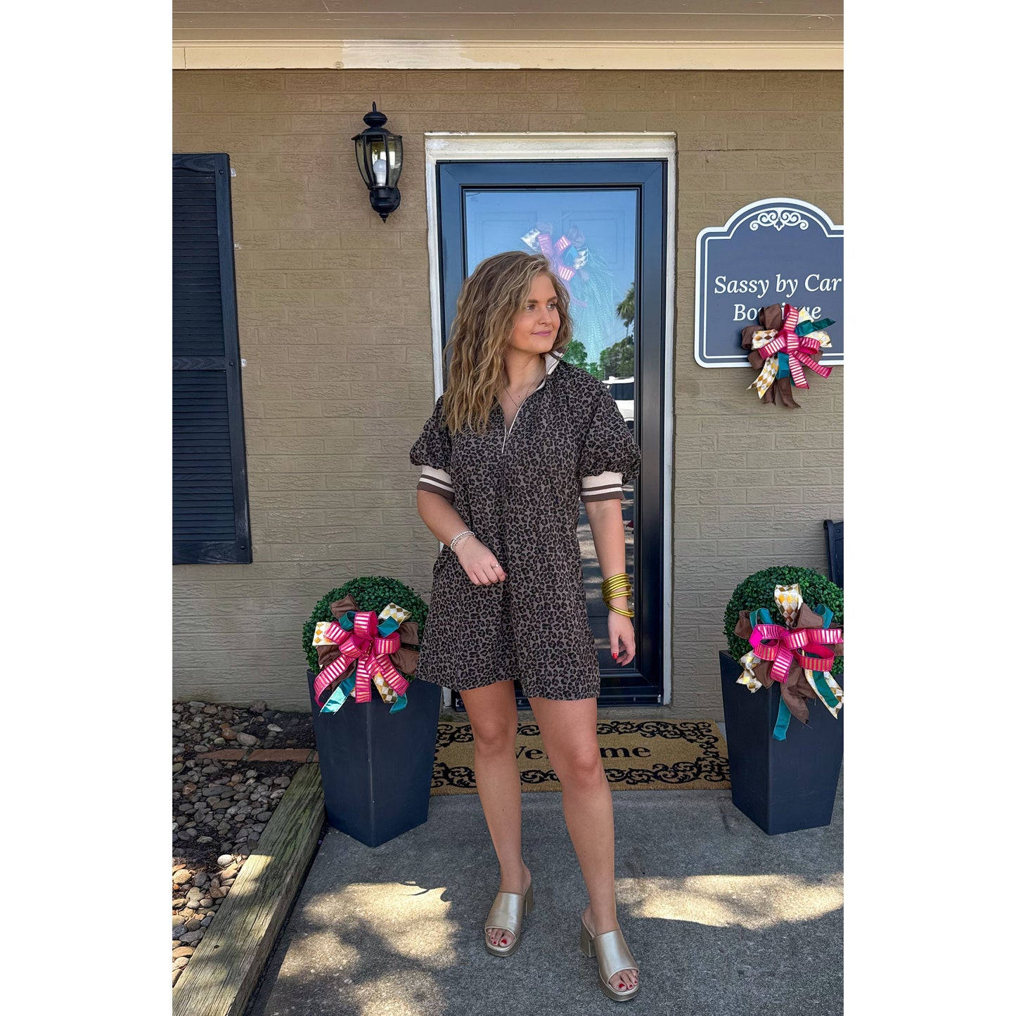 Leopard Mini Dress, Espresso/Black