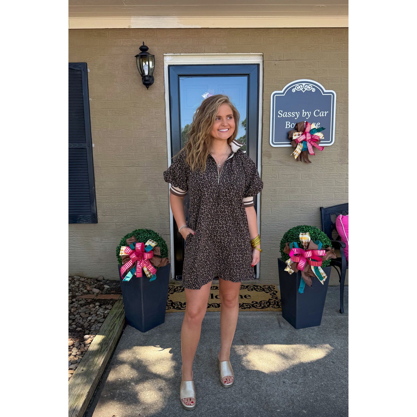Leopard Mini Dress, Espresso/Black