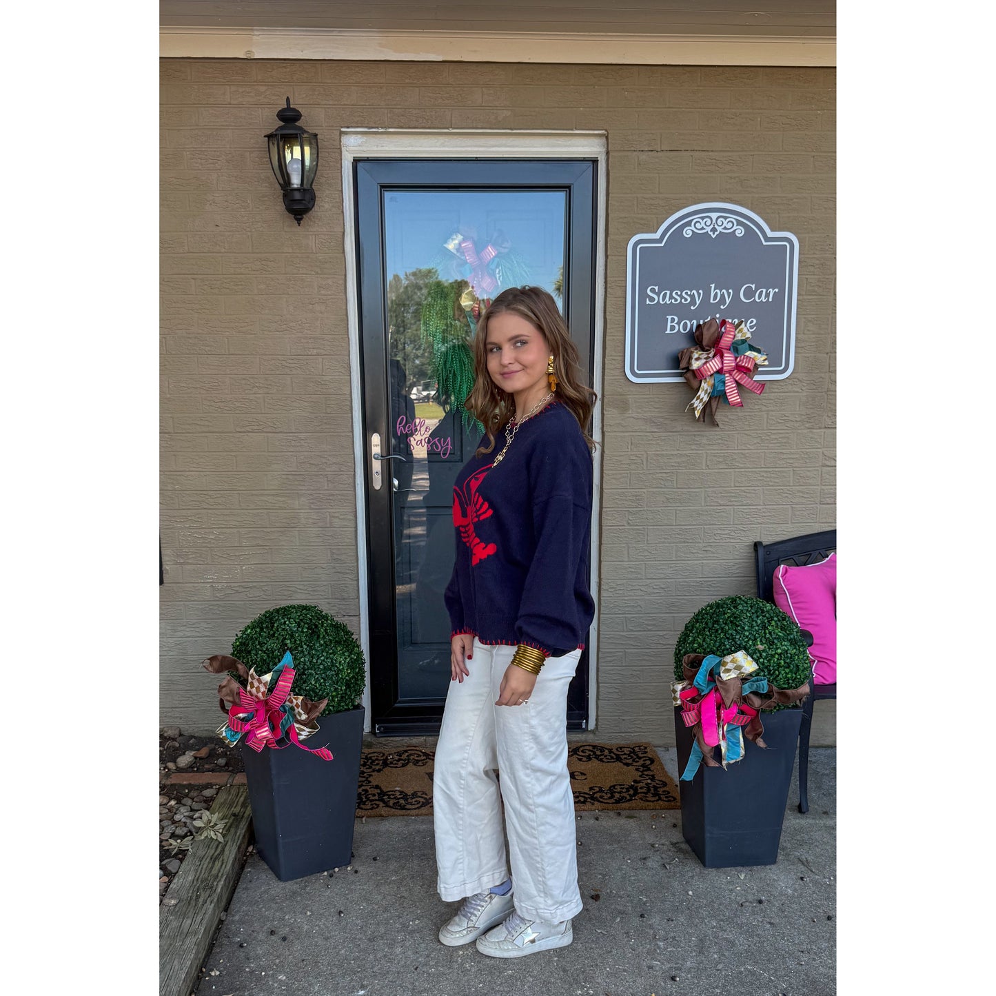 Crawfish Sweater, Navy/Red