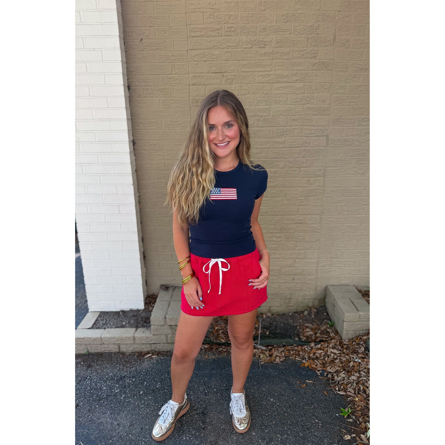 American Flag Babydoll Tee, Navy