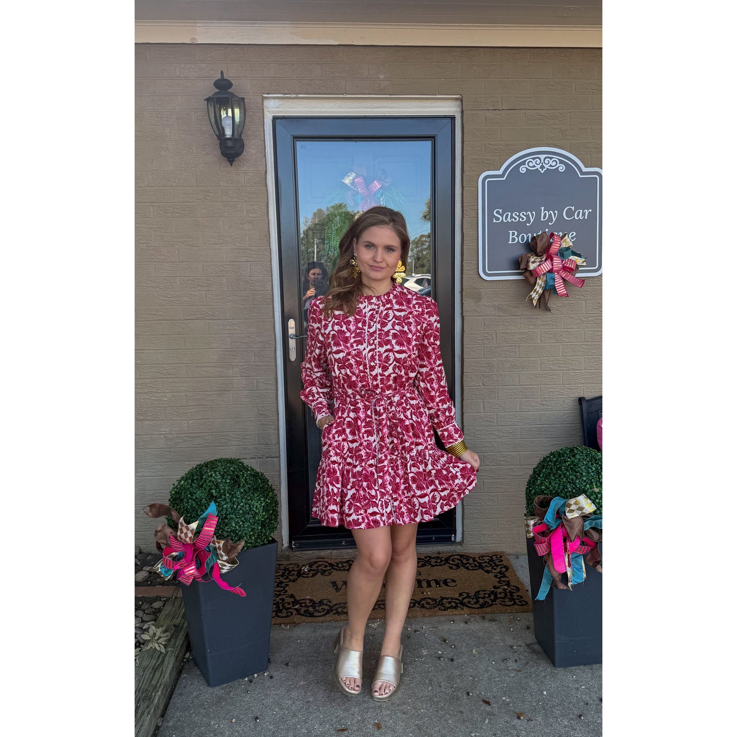 Lucy Pattern Mini Dress, Pink Multi